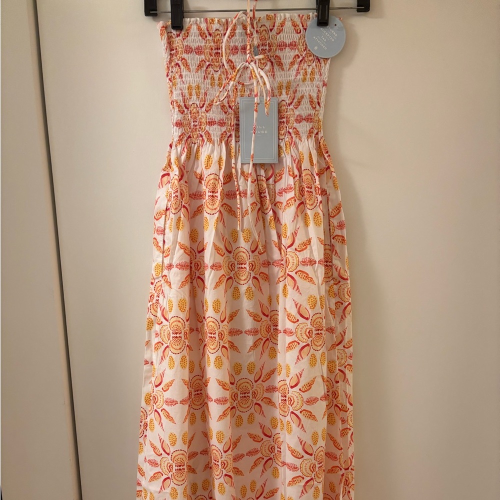 Hill House Floral Strapless Dress - Pink and Cream